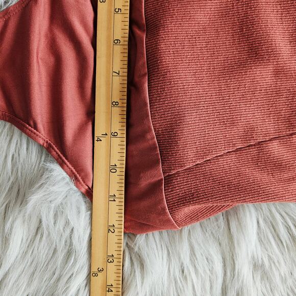 Lulus Bodysuit Medium Dusty Rose Pink Ribbed One Piece Cross Back Sleeveless - Picture 13 of 16